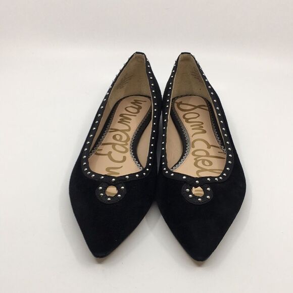 Sam Edelman Rini Black Suede Point Toe Silver Studded Key Hole Ballet Flats Sz 6 - Picture 1 of 16